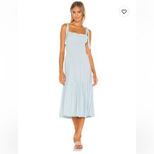 Nation LTD Farin Smocked MIDI Dress in Blue Skies Size S